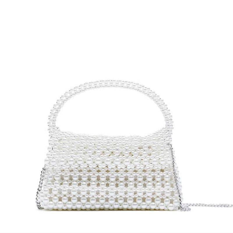 Women's White Faux Pearl Tote Shoulder Crossbody Bag